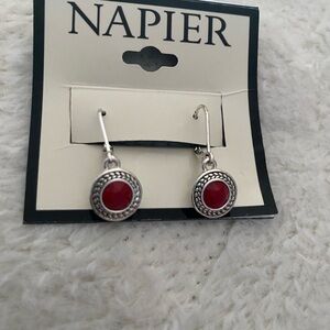 Napier Silver Earrings with Red Accents